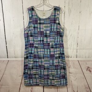 LL Bean Patchwork Madras Plaid Shift Dress 14 Cottagecore Coastal Retro Preppy